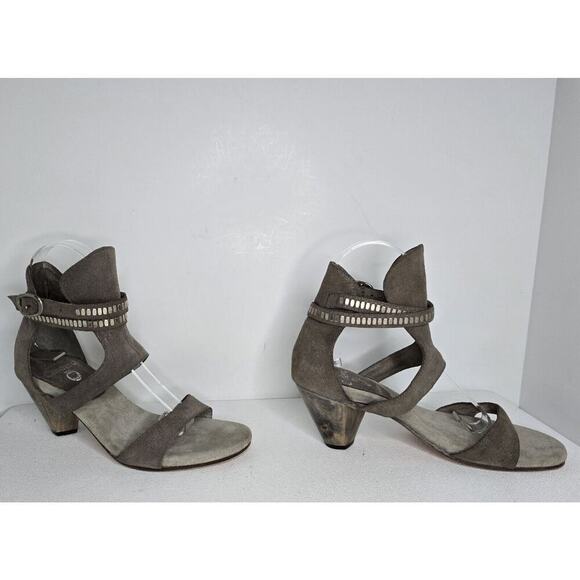 Calleen Cordero Sandals Taupe Glitter Suede Gladiator Heels SZ 7 Shoes New NWOB - Picture 6 of 10